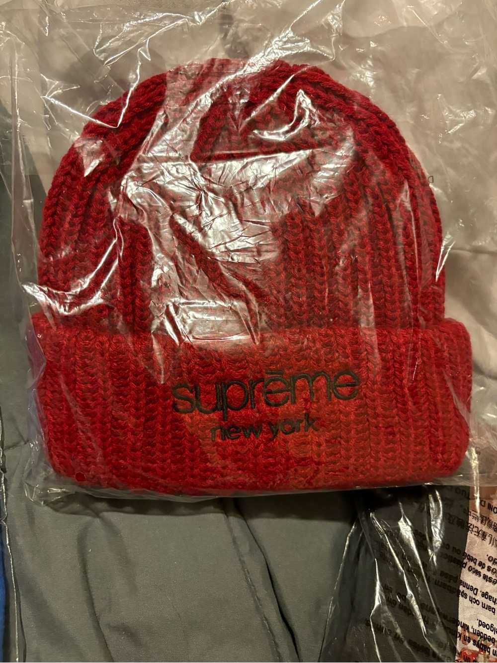 Supreme Red Ribbed Knit Beanie with Embroidered Logo